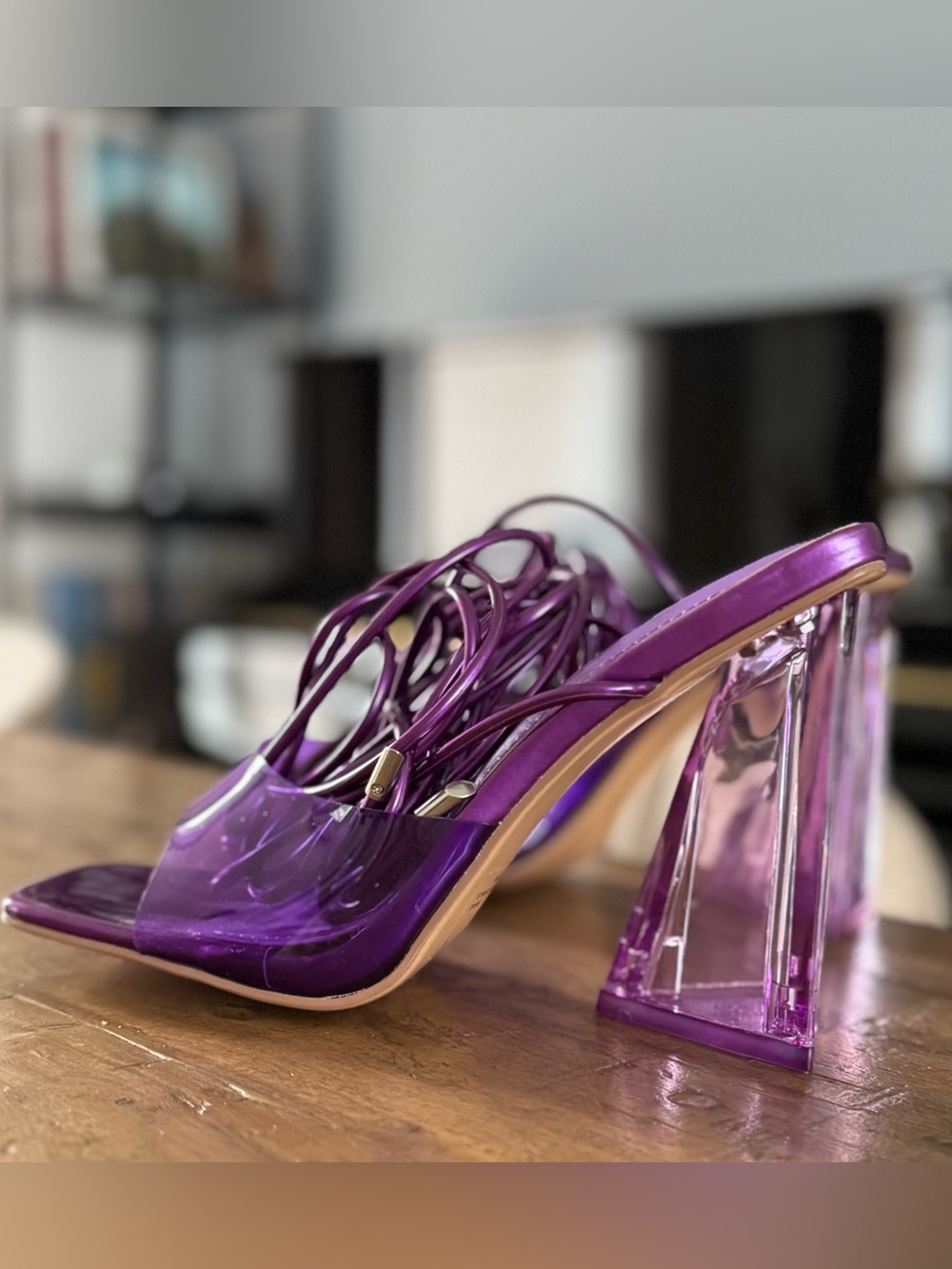 Purple Clear-Strap High Heel Sandals - Women